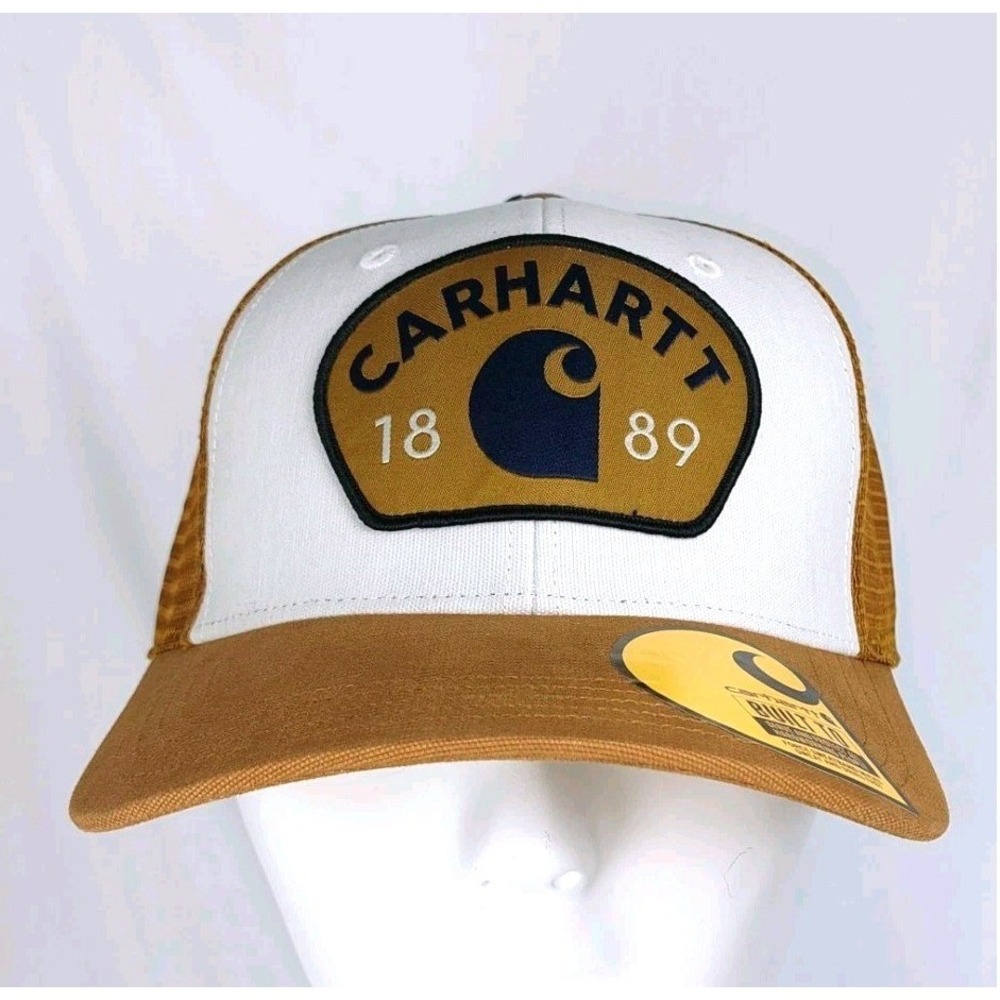 Carhartt Men’s White and Brown "PATCH" 1889 Logo Trucker Cap